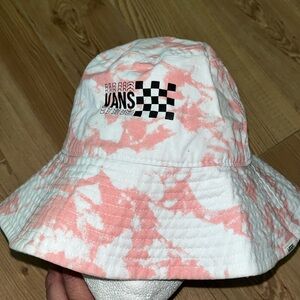 VANS Hat Pink White Tie Dye Cotton Wide Brim Checkerboard Logo Summer Bucket Sun
